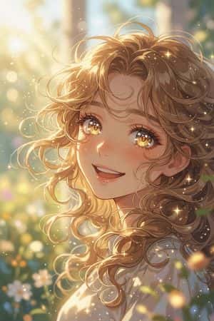 Golden Curly-Haired Anime Garden Portrait preview