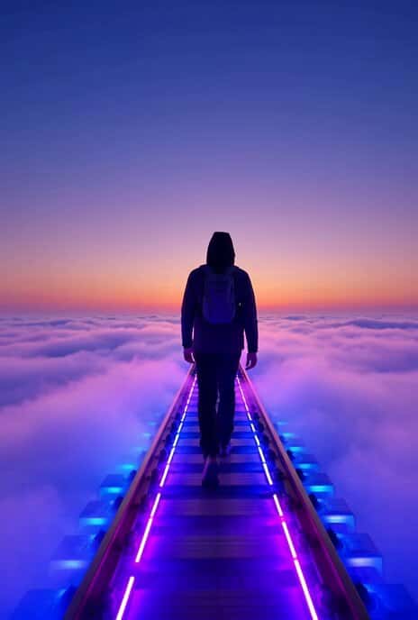 Neon Railway Traveler Over Clouds preview