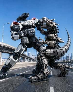 Police Robot Dinosaur Battle Scene preview