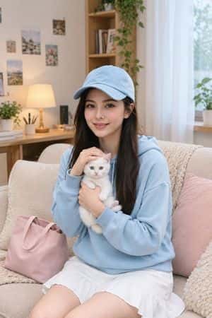 Lifestyle Portrait of Korean Woman with Kitten preview