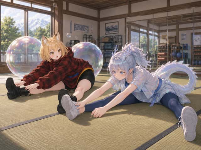 Bubble Dragon and Fox Stretching preview