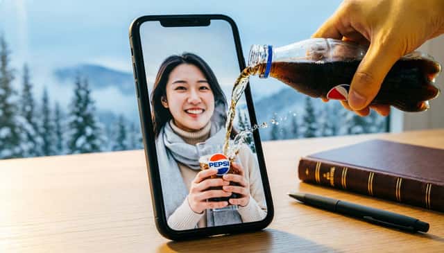 Surreal Composition with Oversized Smartphone and Pepsi preview