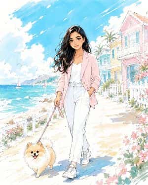 Anime Sketch Style Seaside Walk preview