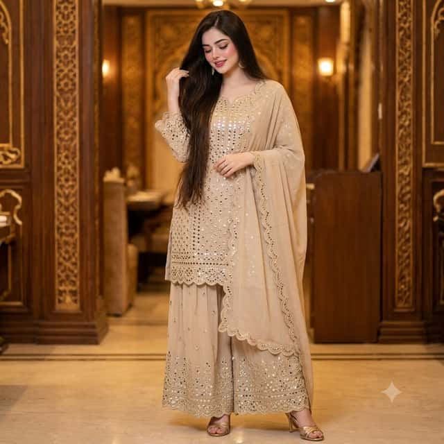 Elegant Mirror-Work Sharara Set Portrait preview