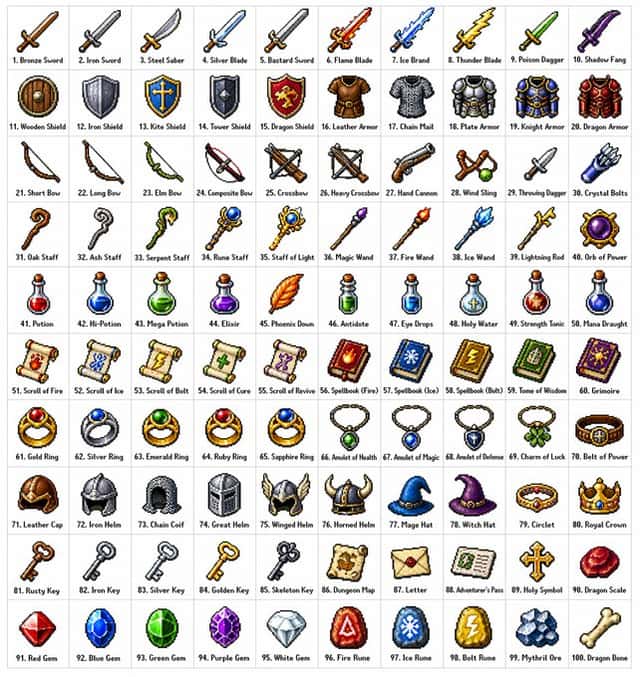 Retro RPG Item Grid Prompt preview