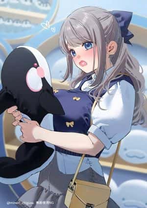 Anime Girl Hugging Orca Plush preview