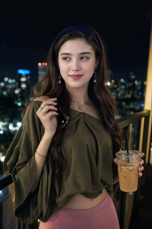 Cinematic Night Balcony Fashion Portrait preview