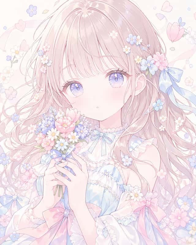Pastel Faceless Anime Floral Portrait preview