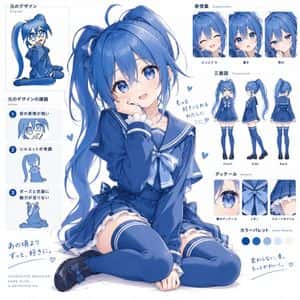 Blue Anime Character Redesign Sheet preview