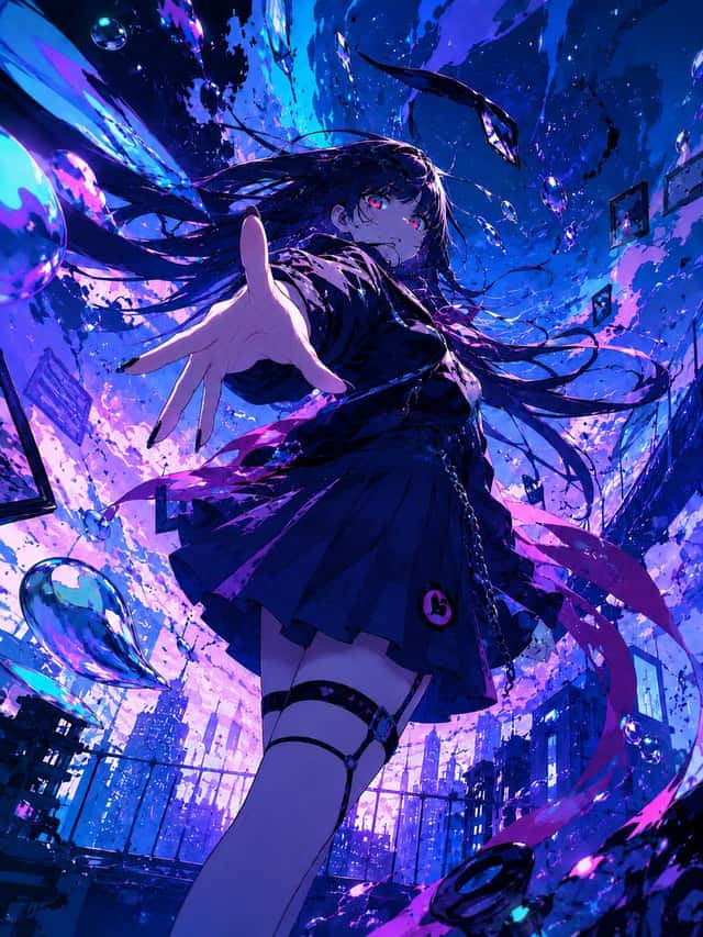 Neon Gothic Anime Rooftop Girl preview