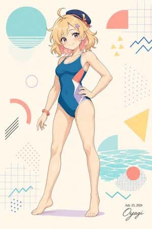 Anime Swimsuit Poster with Retro Beach Graphics preview