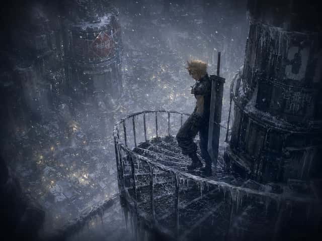Winter Cyberpunk Balcony Over Midgar preview