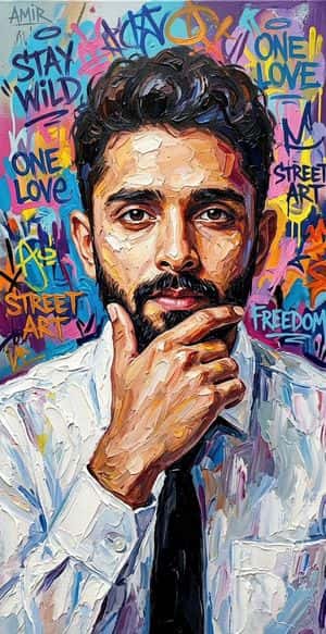 Textured Oil Painting Portrait with Graffiti preview