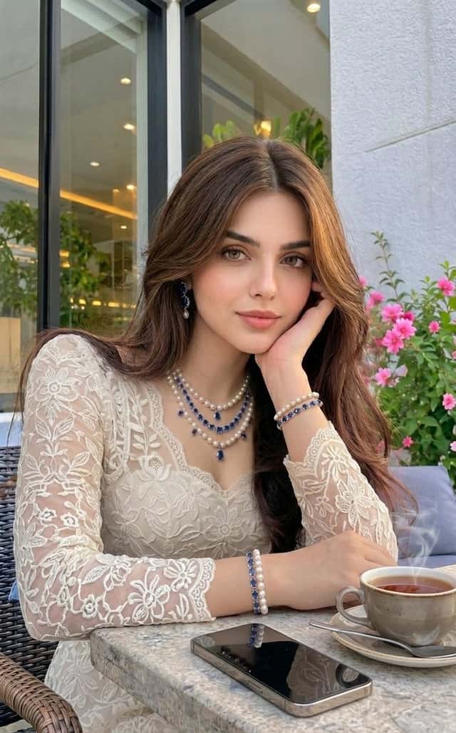 Elegant Lace Dress Cafe Portrait preview