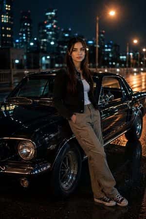 Cinematic Night Portrait With Vintage Muscle Car preview