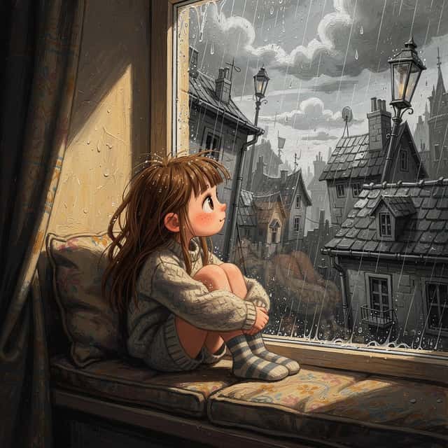 Girl on Window Seat in Rain preview