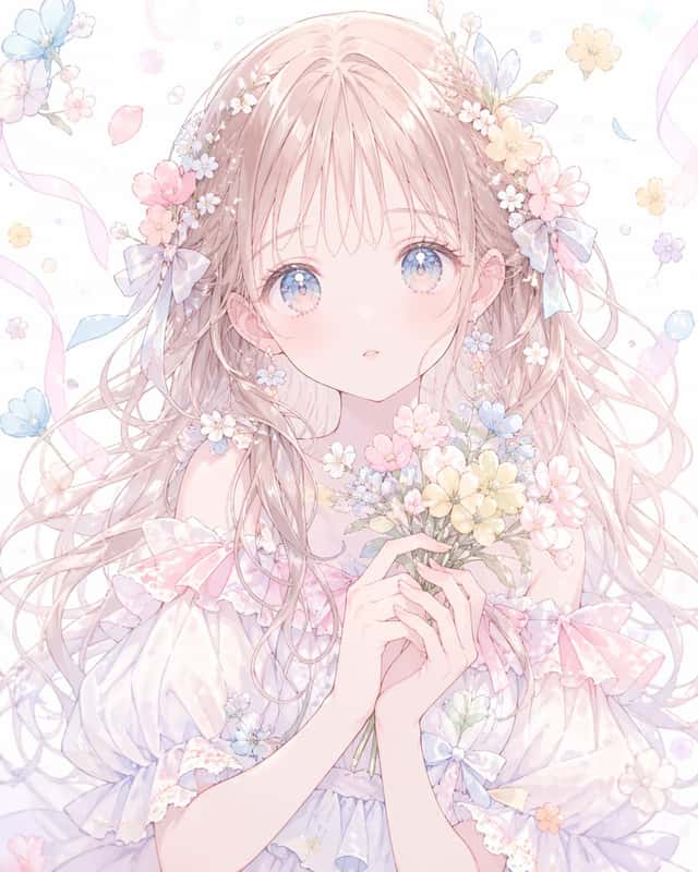 Pastel Faceless Floral Anime Portrait preview