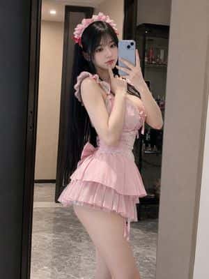Pink Maid Outfit Mirror Selfie preview