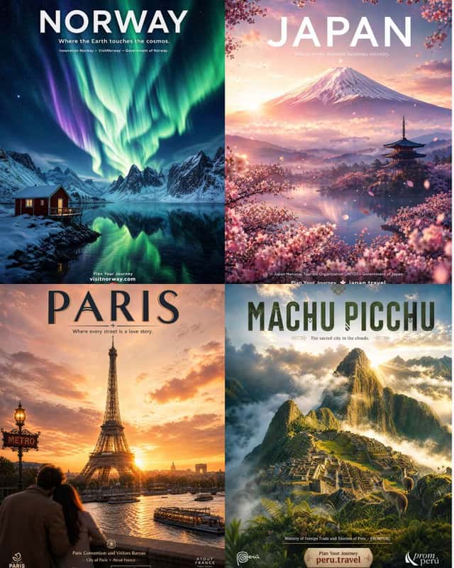 Four Destination Tourism Poster Grid preview