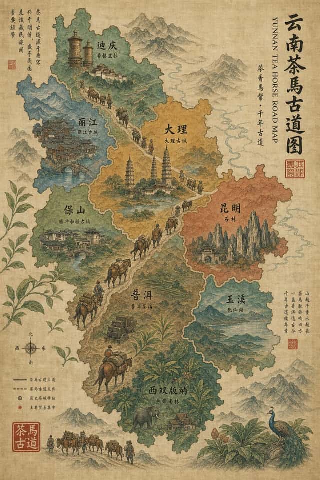 Vintage Yunnan Tea Horse Road Map preview