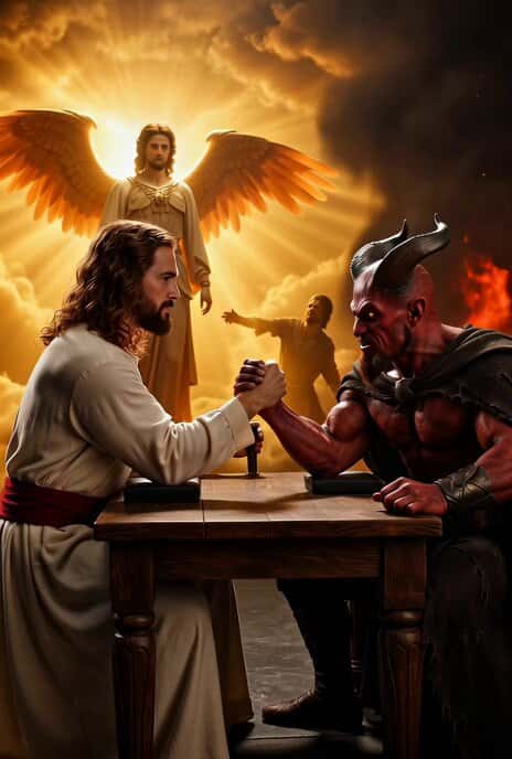 Jesus vs. Devil Arm Wrestling Video Prompt preview