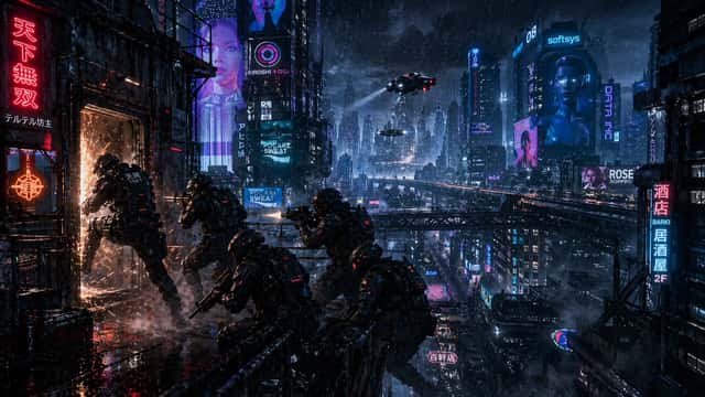 Cyberpunk Rooftop Breach Raid preview