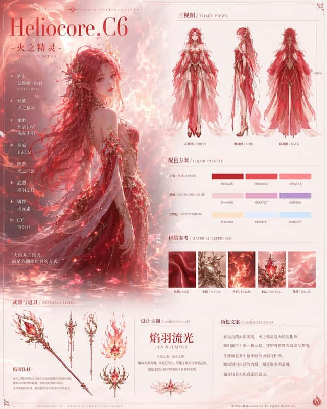 Fire Spirit Character Reference Sheet preview