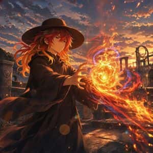 Anime Witch Casting Fire Spell preview