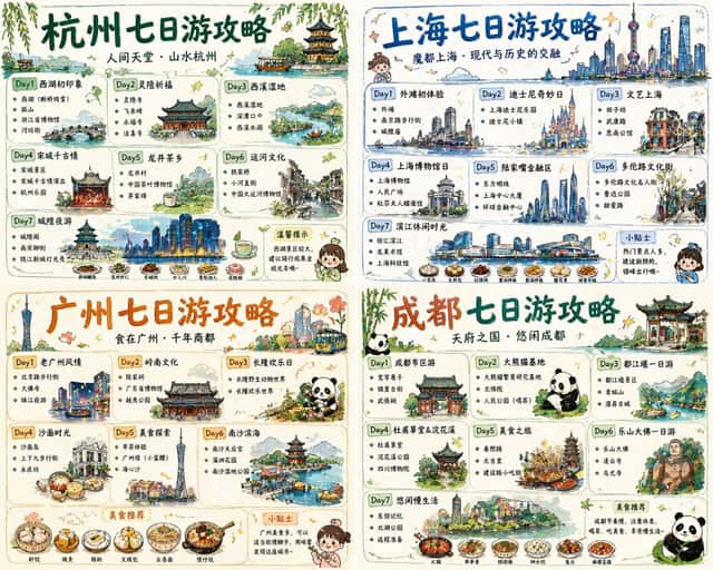 Four-City Chinese Travel Guide Poster Set preview