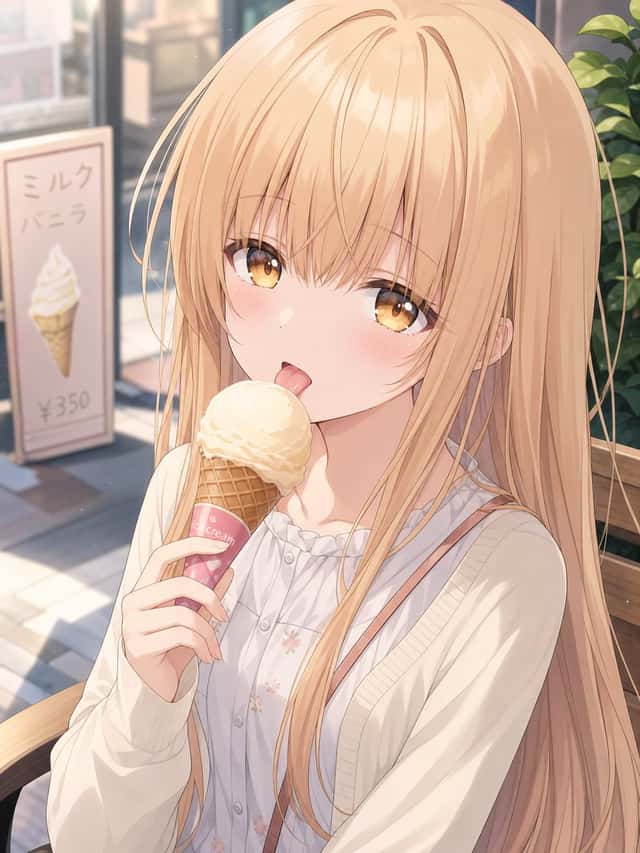 Blonde Anime Girl with Ice Cream preview