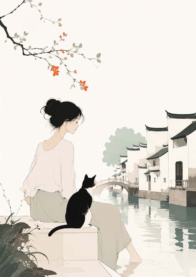 Minimalist Illustration of Girl and Cat preview