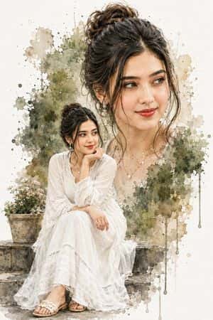 Double Exposure Watercolor Woman Portrait preview