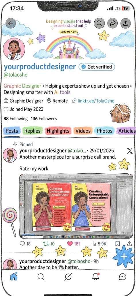 Hand-Drawn Designer Profile Screen preview