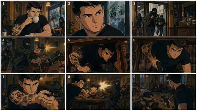 90s Anime Cafe Shootout Storyboard preview