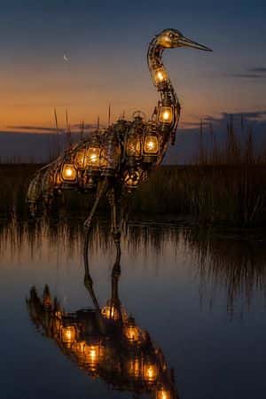 Photorealistic Lantern Crane at Dusk preview