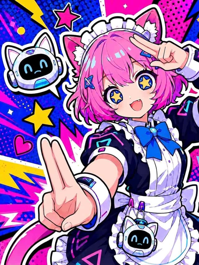 Cyber Cat Maid Peace Pose preview