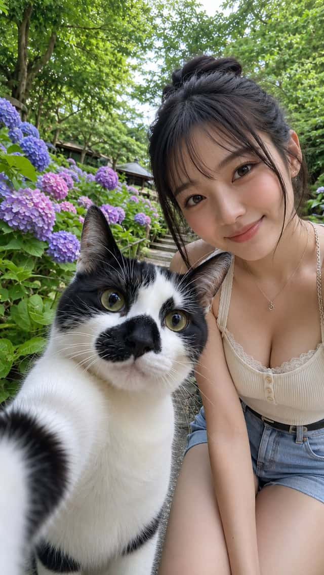 Japanese Style Selfie with Cat preview