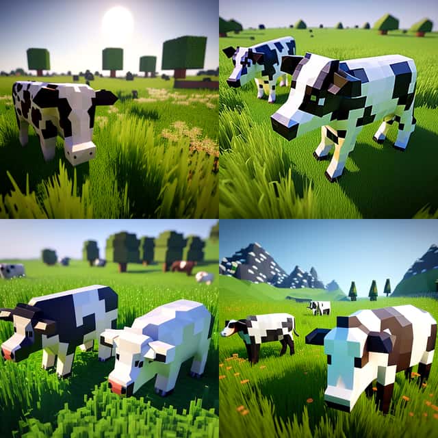 Hyper-Realistic Minecraft Cows Grazing preview