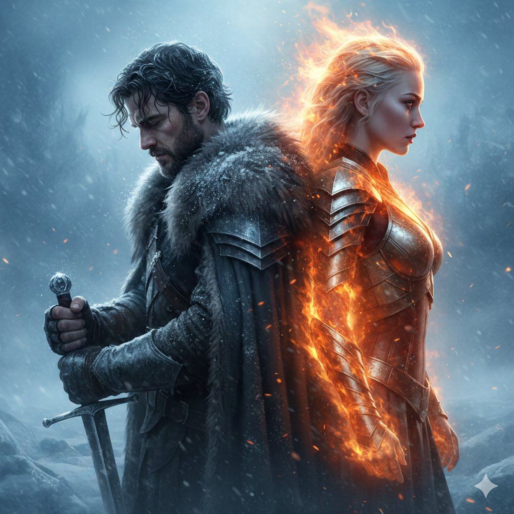 AI-generated sample for “Epic Fantasy Warriors: Fire and Ice Cinematic Poster”
