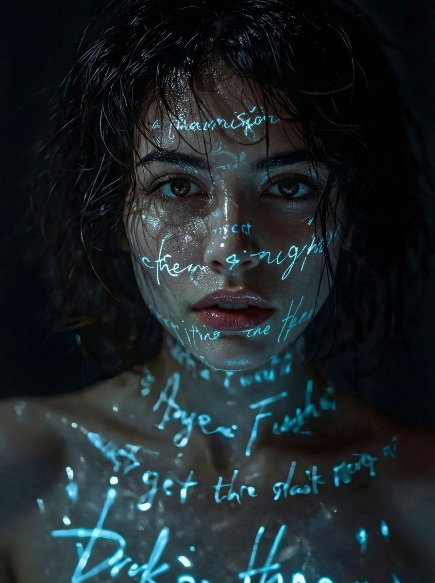 AI-generated sample for “Cyber-Poetic Futuristic Noir Portrait”