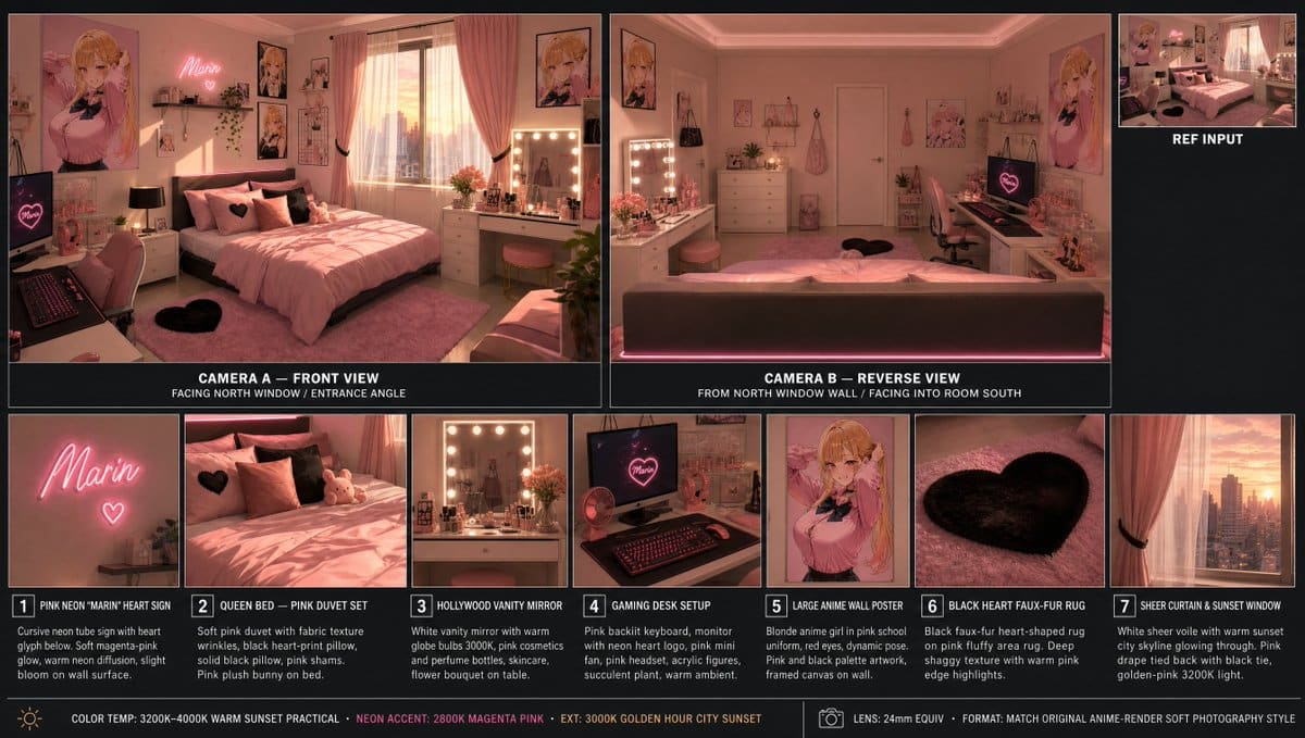 AI-generated sample for “Pink Anime Bedroom Spatial Board”