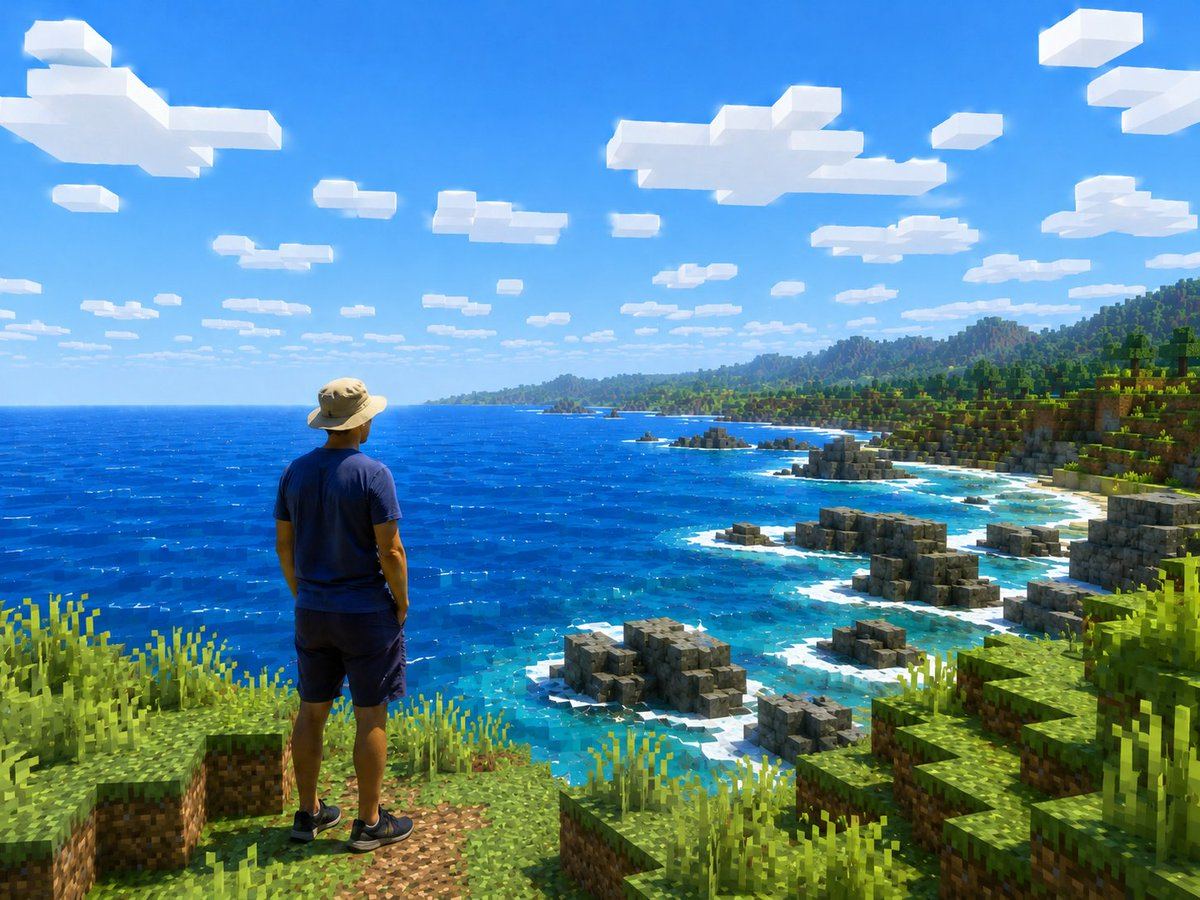 AI-generated sample for “Real Person in Minecraft Coastal World”