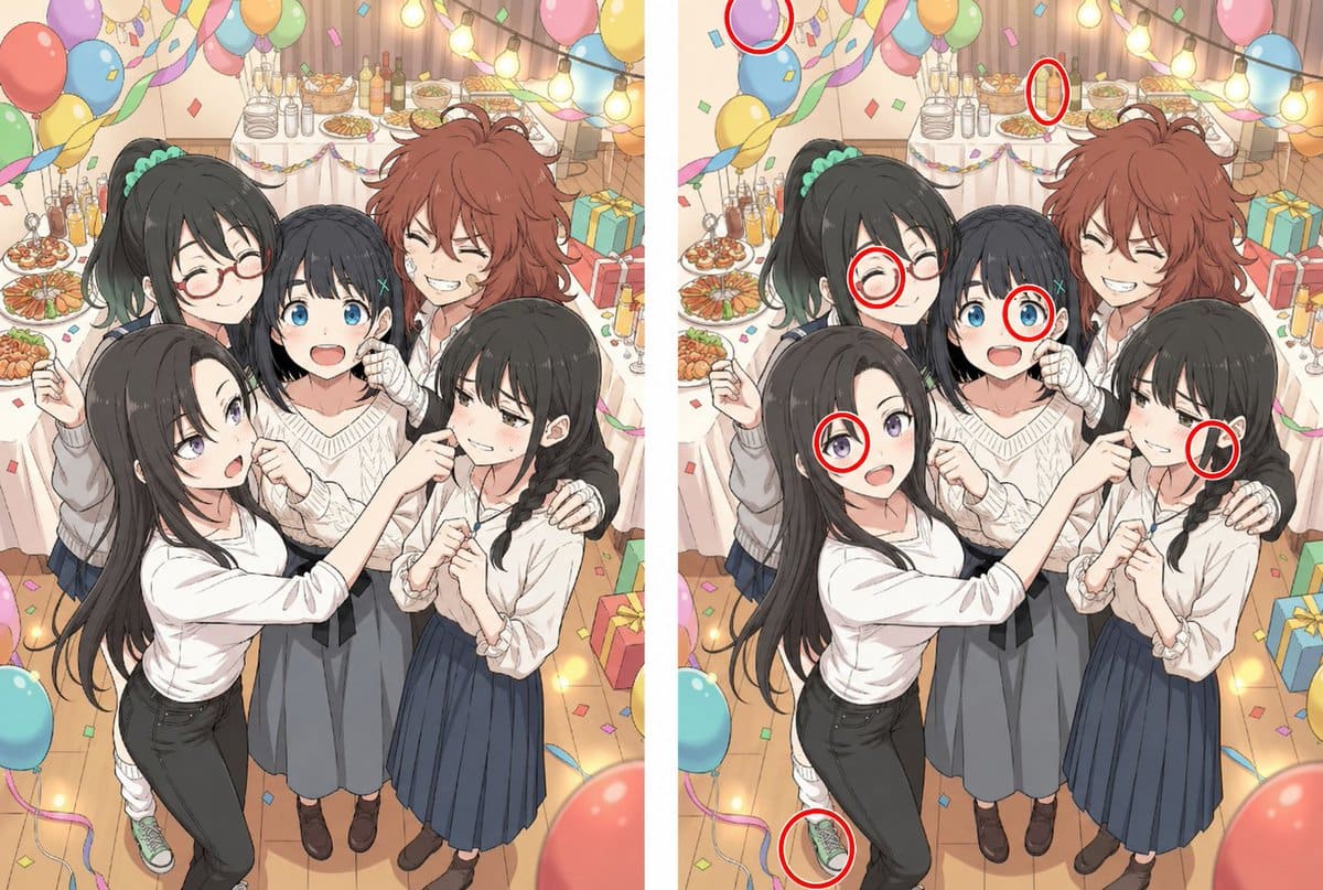 AI-generated sample for “Anime Party Spot the Difference”