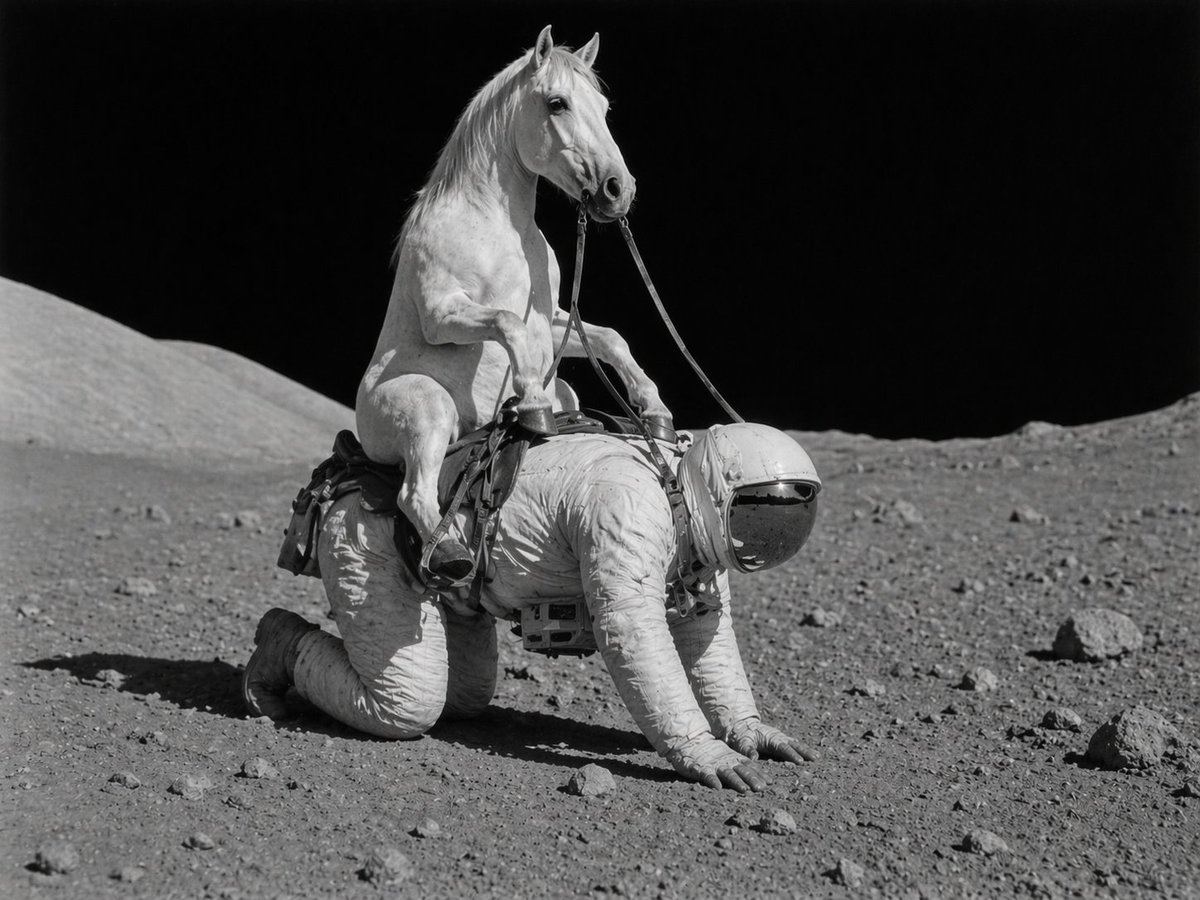 AI-generated sample for “Surreal Lunar Horse Rider”