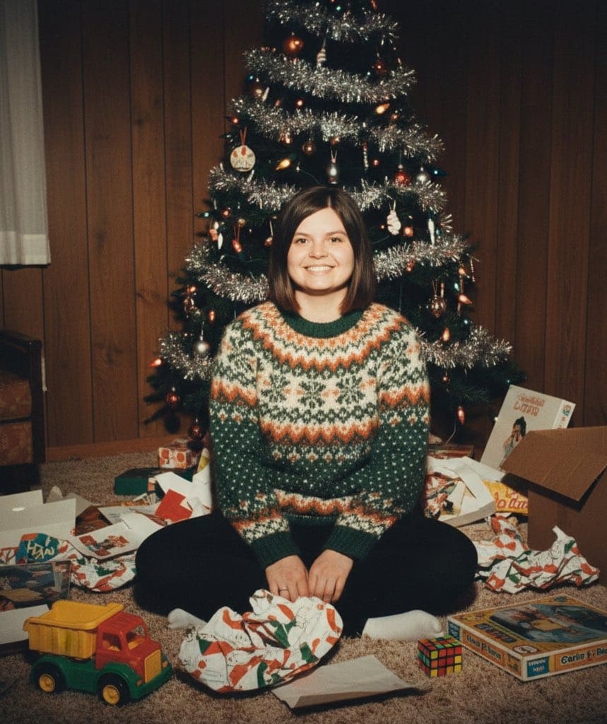 AI-generated sample for “Retro 70s Christmas Photo”