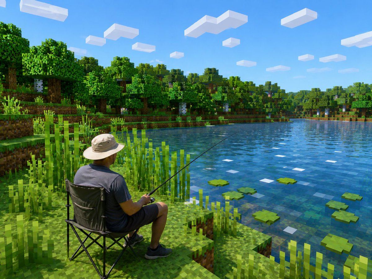 AI-generated sample for “Realistic Fisherman in Minecraft Lake”