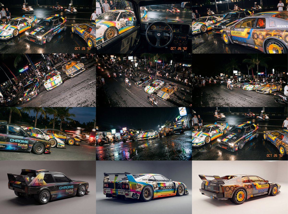 AI-generated sample for “Composite Racing Car Shot with Vintage Film Branding”
