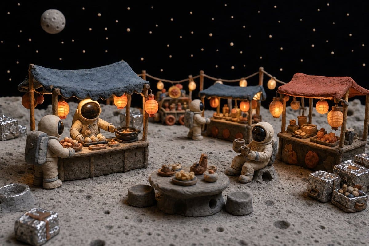 AI-generated sample for “Clay Astronaut Moon Market”