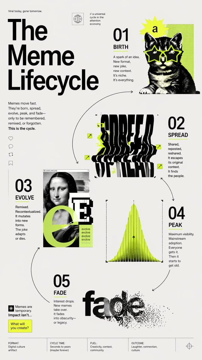 AI-generated sample for “Meme Lifecycle Editorial Infographic”