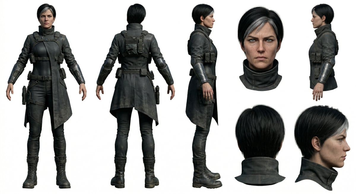AI-generated sample for “8-Panel Photoreal Reference Sheet”